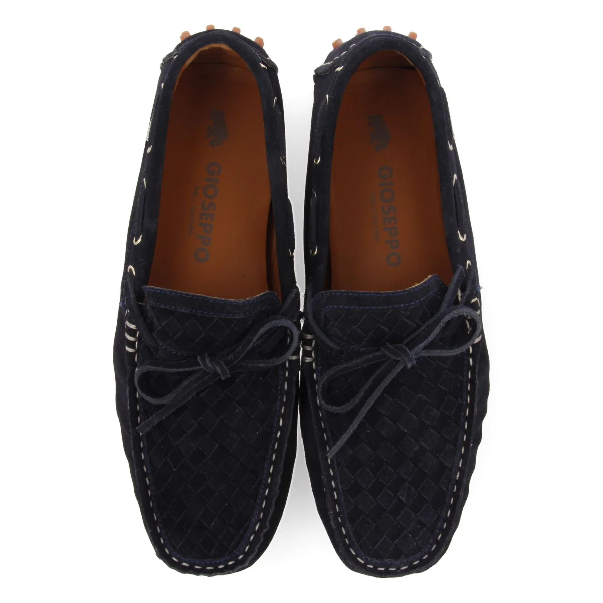 NAVY BLUE LEATHER WOVEN LOAFERS FOR MEN SCORDIA - Image 4