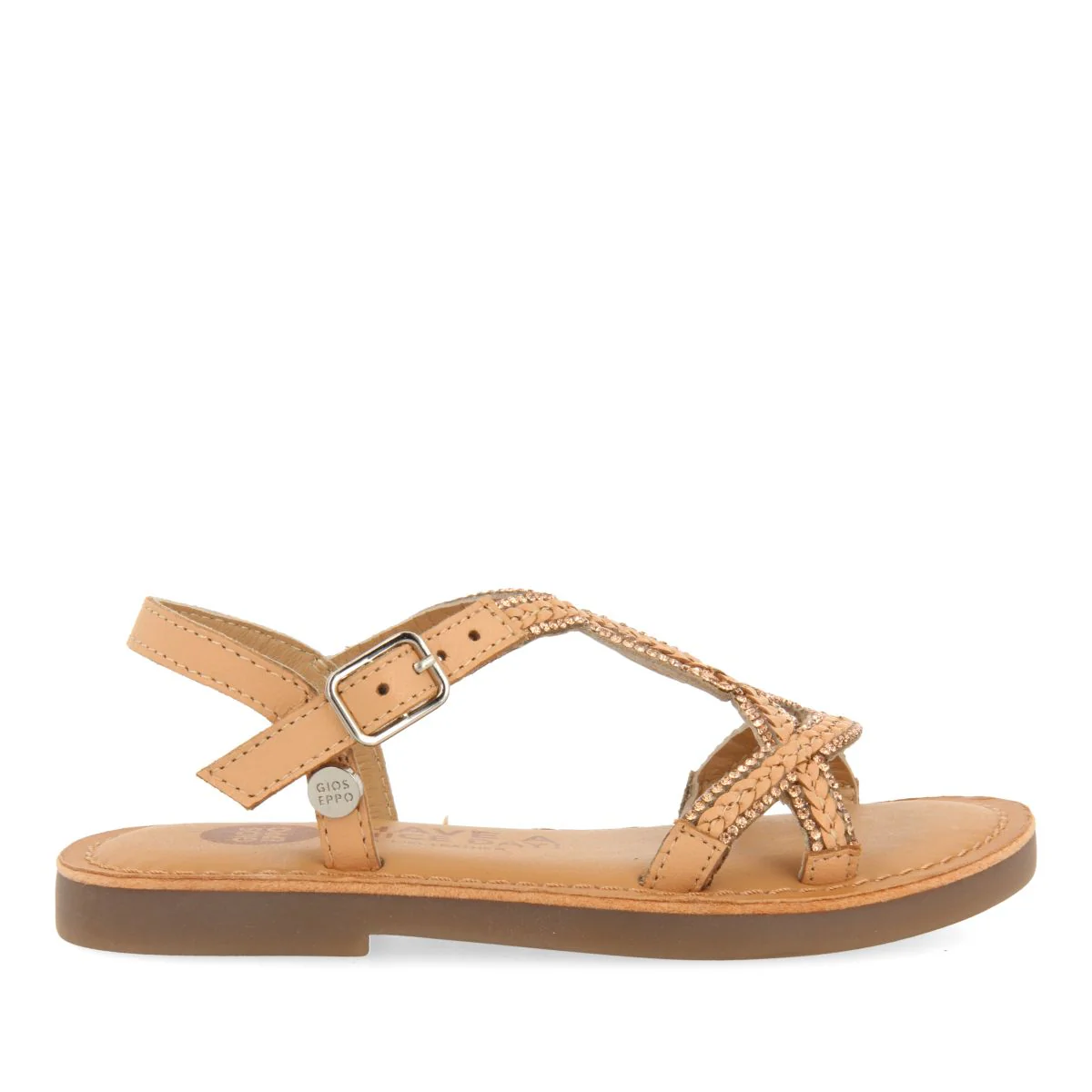 NUDE COLOR LEATHER SANDALS WITH EMBELLISHMENTS FOR GIRL AND BOY SCIO