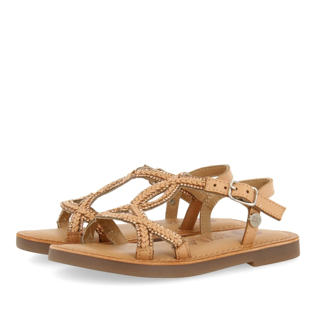 NUDE COLOR LEATHER SANDALS WITH EMBELLISHMENTS FOR GIRL AND BOY SCIO - Image 2