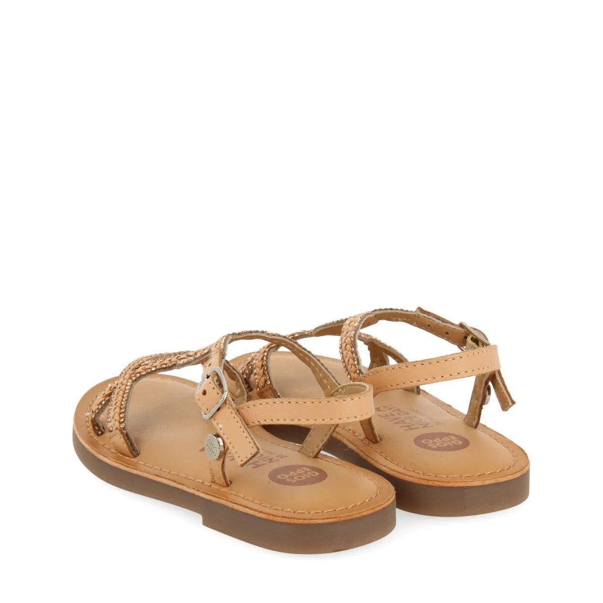 NUDE COLOR LEATHER SANDALS WITH EMBELLISHMENTS FOR GIRL AND BOY SCIO - Image 3