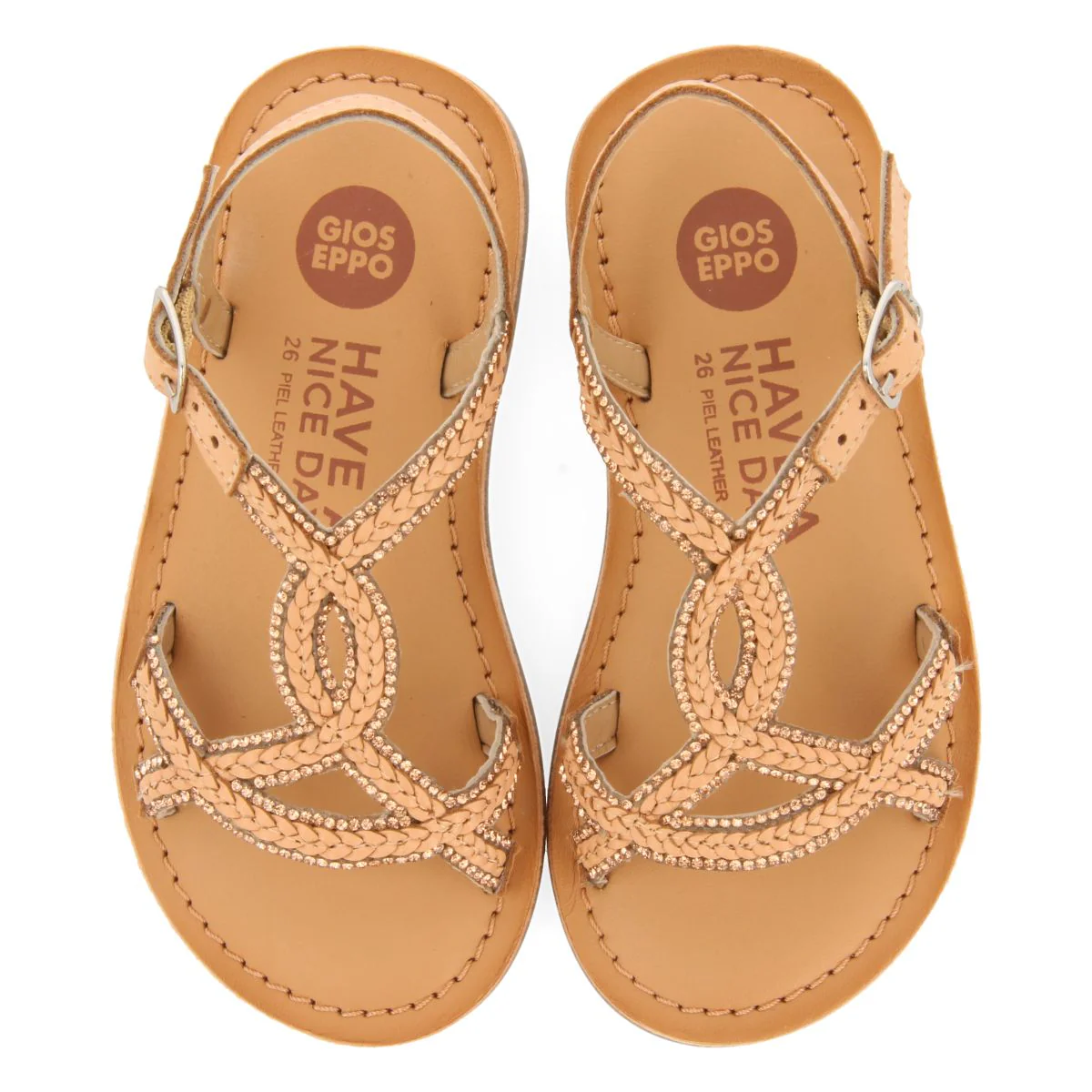 NUDE COLOR LEATHER SANDALS WITH EMBELLISHMENTS FOR GIRL AND BOY SCIO - Image 4