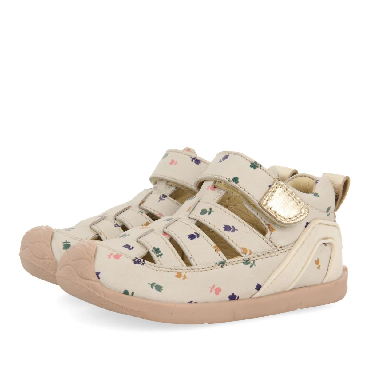 OFF-WHITE LEATHER BABY SANDALS IN CRAB STYLE WITH FLORAL PRINT JACUMBA - Image 2