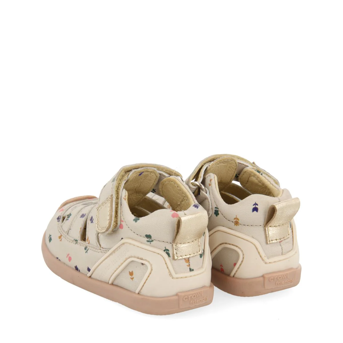 OFF-WHITE LEATHER BABY SANDALS IN CRAB STYLE WITH FLORAL PRINT JACUMBA - Image 3
