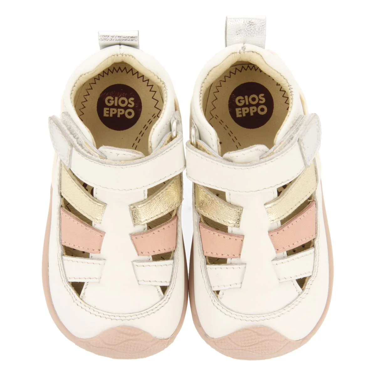 OFF-WHITE LEATHER BABY SANDALS IN CRAB STYLE WITH METALLIC DETAILS - Image 4