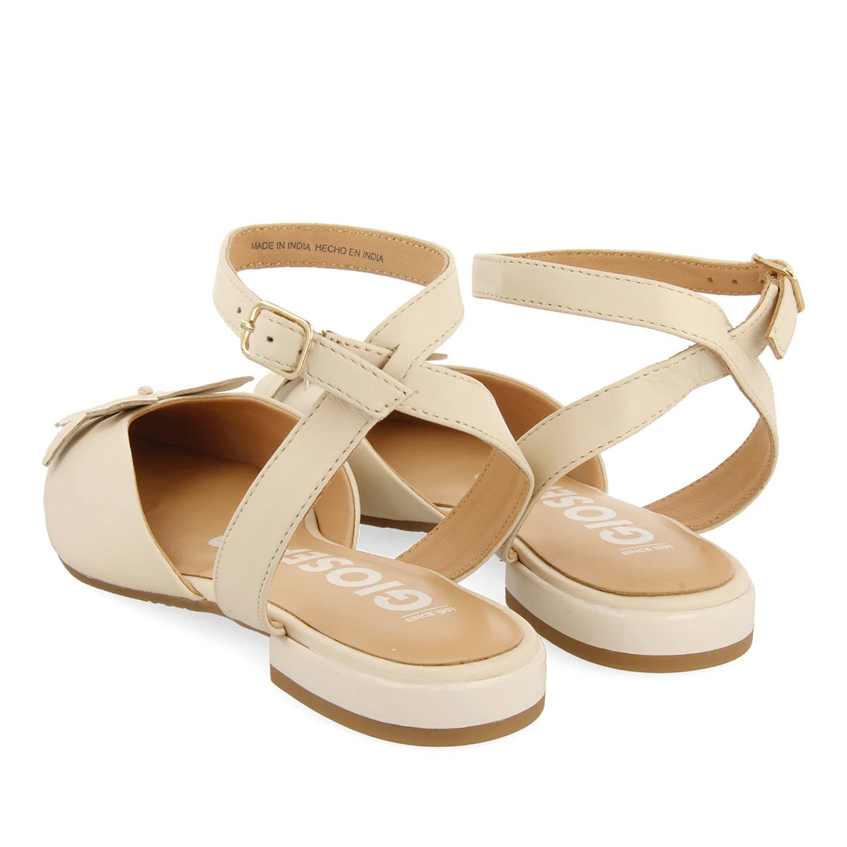 OFF-WHITE LEATHER BACKLESS BALLET FLATS WITH FLOWER DETAIL FOR WOMEN HOWEY - Image 3