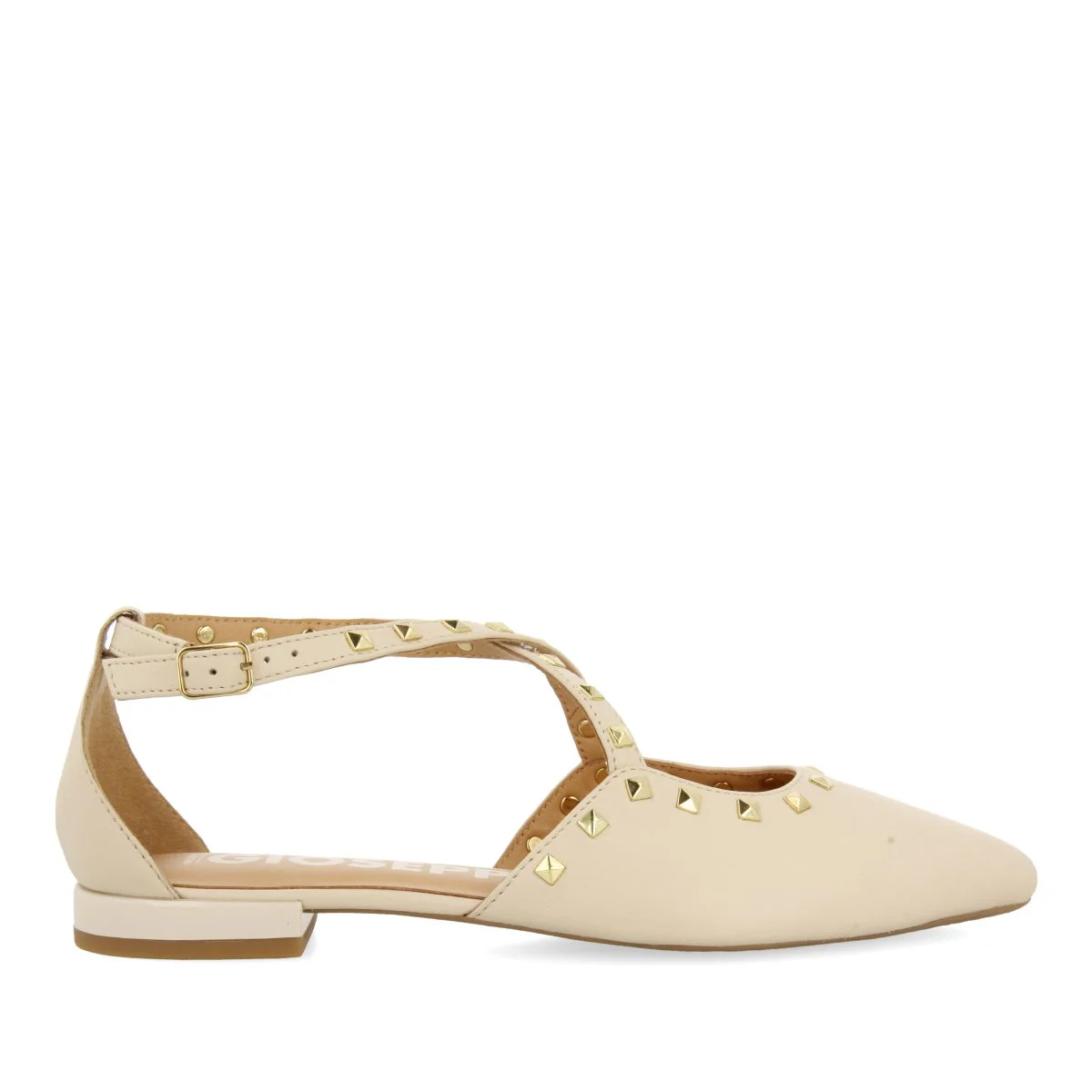OFF-WHITE LEATHER BALLERINAS WITH POINTED TOE AND STUD DETAIL FOR WOMEN GARCON