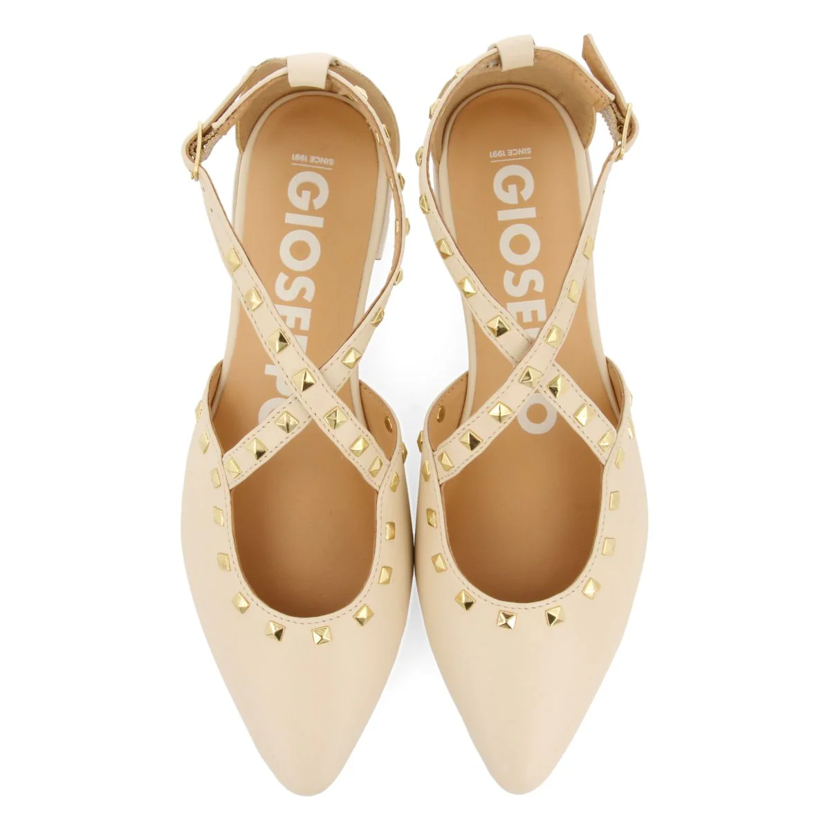 OFF-WHITE LEATHER BALLERINAS WITH POINTED TOE AND STUD DETAIL FOR WOMEN GARCON - Image 5