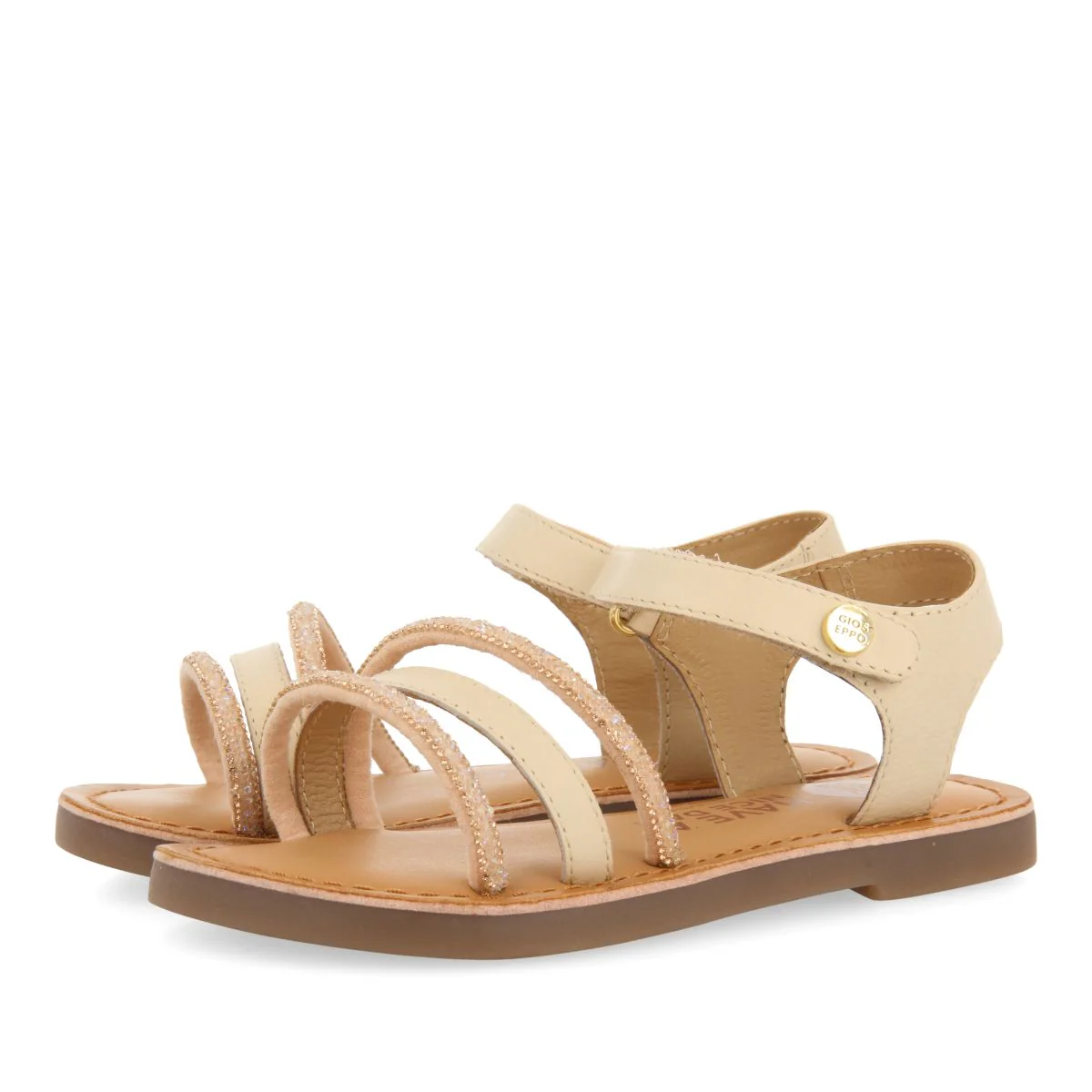 OFF-WHITE LEATHER SANDALS WITH EMBELLISHMENTS FOR GIRLS AND BOYS SANTEE - Image 2