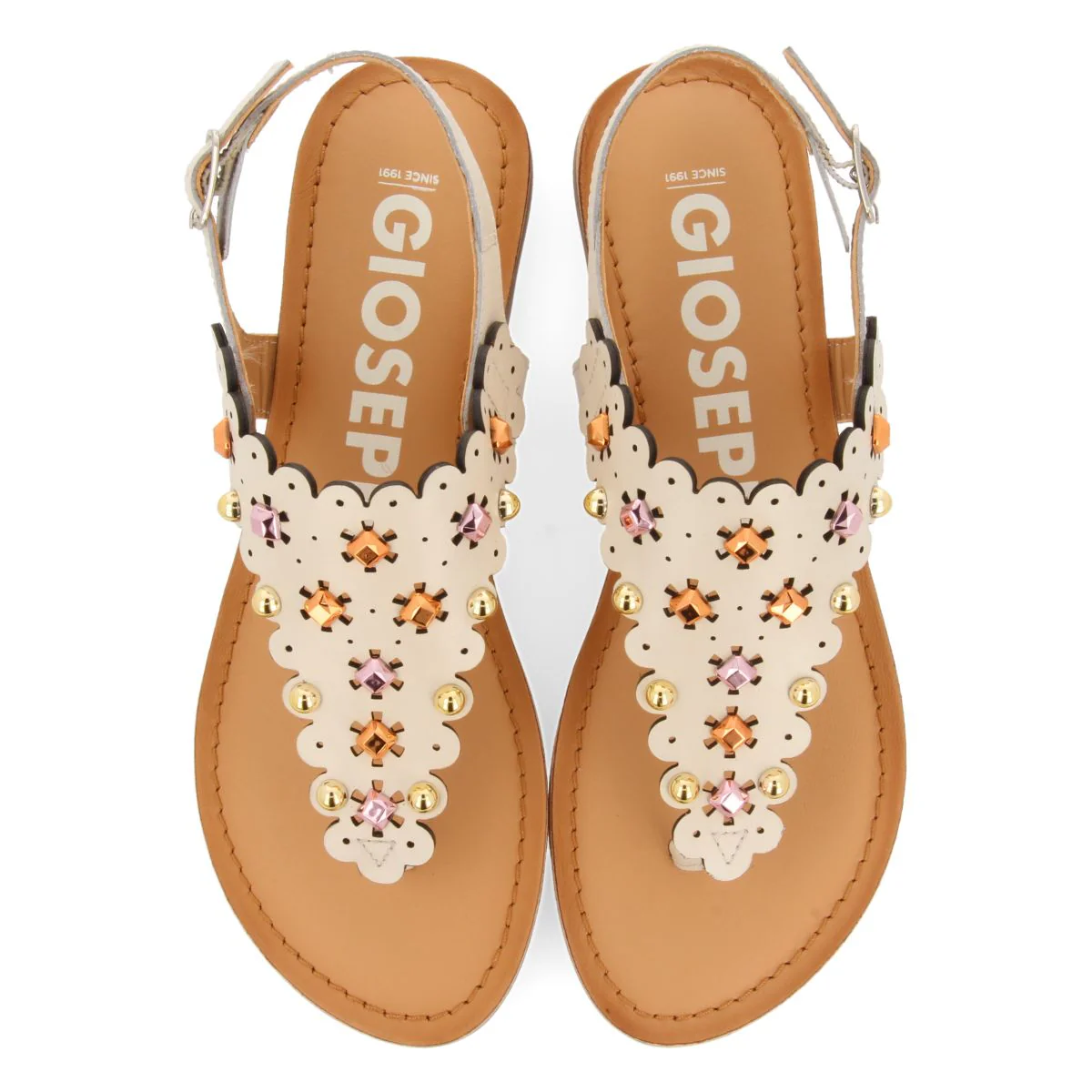 OFF-WHITE LEATHER SANDALS WITH FLOWER STUDDED DECORATION FOR WOMEN PRELOJ - Image 2
