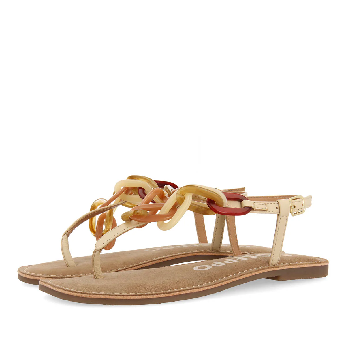 OFF-WHITE LEATHER SANDALS WITH MULTICOLOR LINK DETAIL FOR WOMEN MEDLEY - Image 2