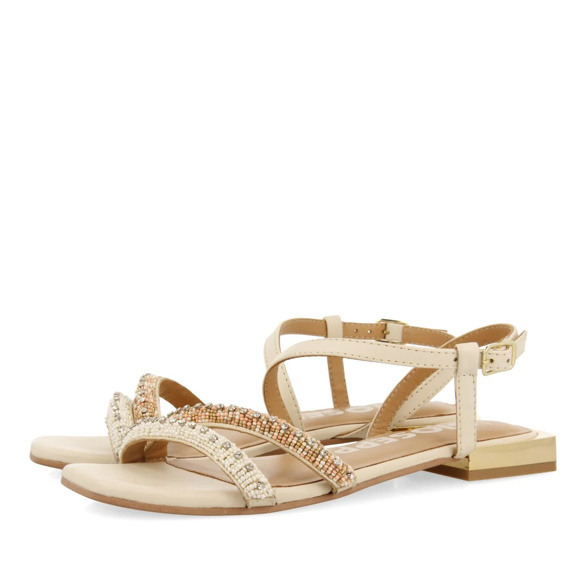 OFF-WHITE LEATHER SANDALS WITH STONES FOR WOMEN LANDKEY - Image 2