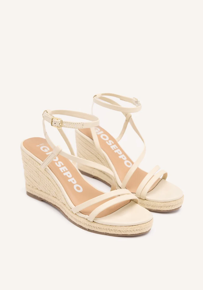 OFF-WHITE LEATHER SANDALS WITH STRAPS AND HIGH JUTE WEDGE FOR WOMEN ORIKUM - Image 4