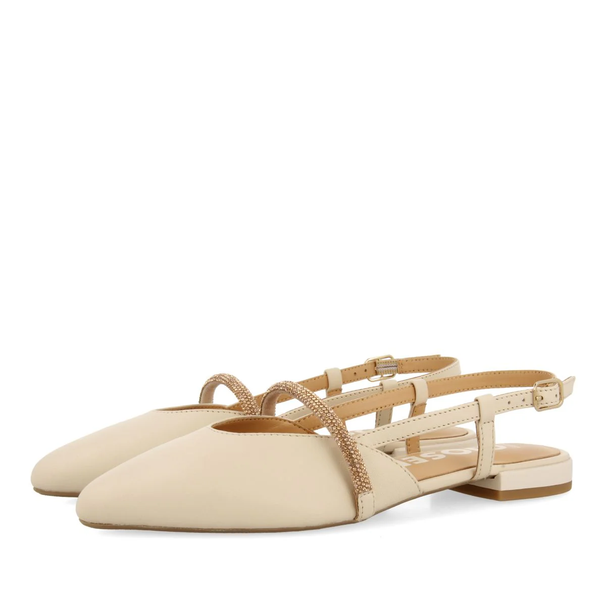 OFF-WHITE LEATHER SLIP-ON BALLERINAS WITH JEWEL DETAIL STRAP FOR WOMEN GODRANO - Image 3