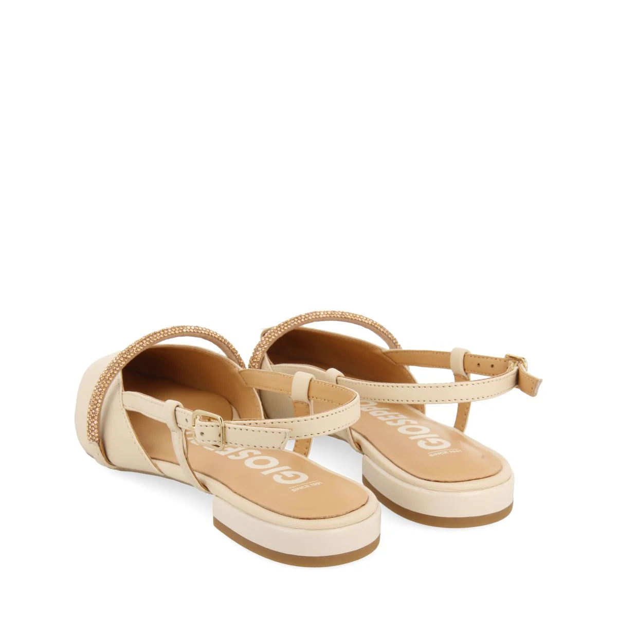 OFF-WHITE LEATHER SLIP-ON BALLERINAS WITH JEWEL DETAIL STRAP FOR WOMEN GODRANO - Image 4