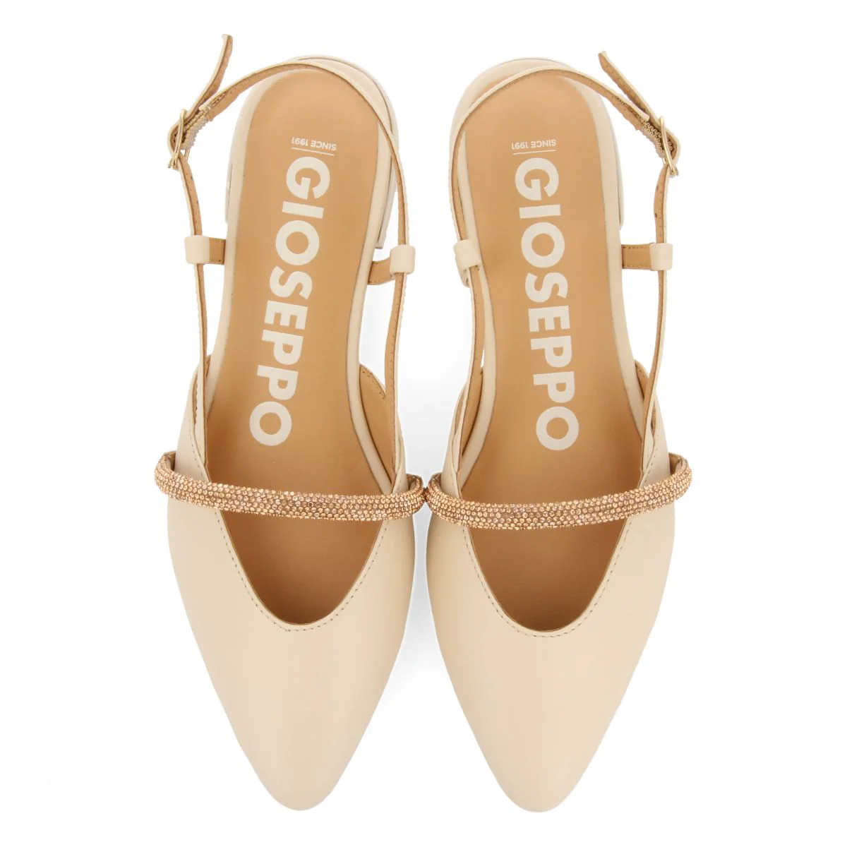 OFF-WHITE LEATHER SLIP-ON BALLERINAS WITH JEWEL DETAIL STRAP FOR WOMEN GODRANO - Image 5