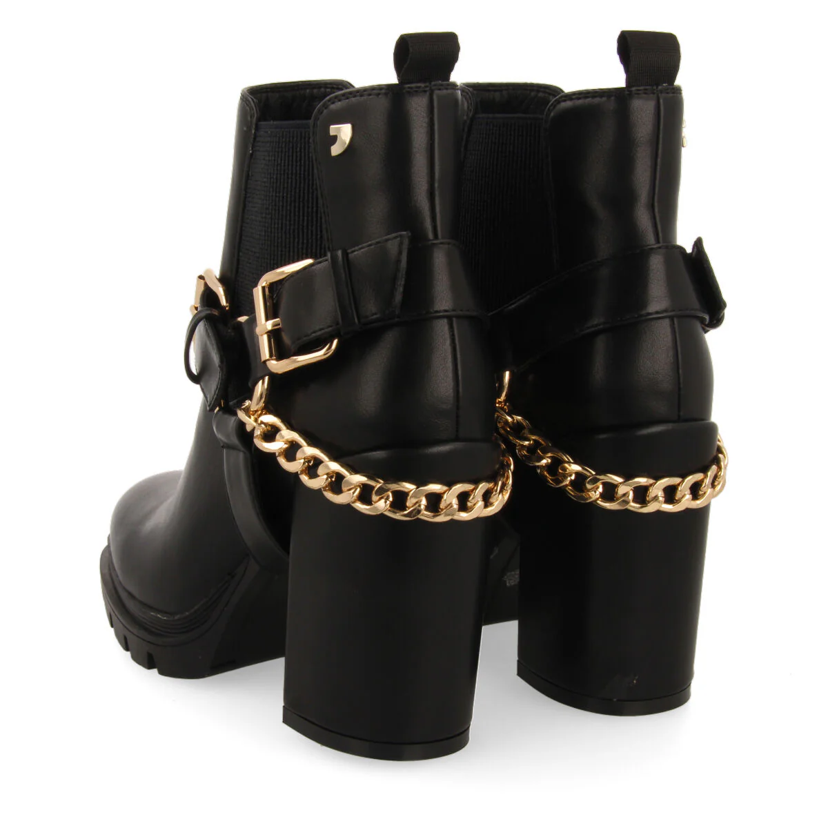 Okreek women's black chelsea boots with buckles, track soles and a chain - Image 4