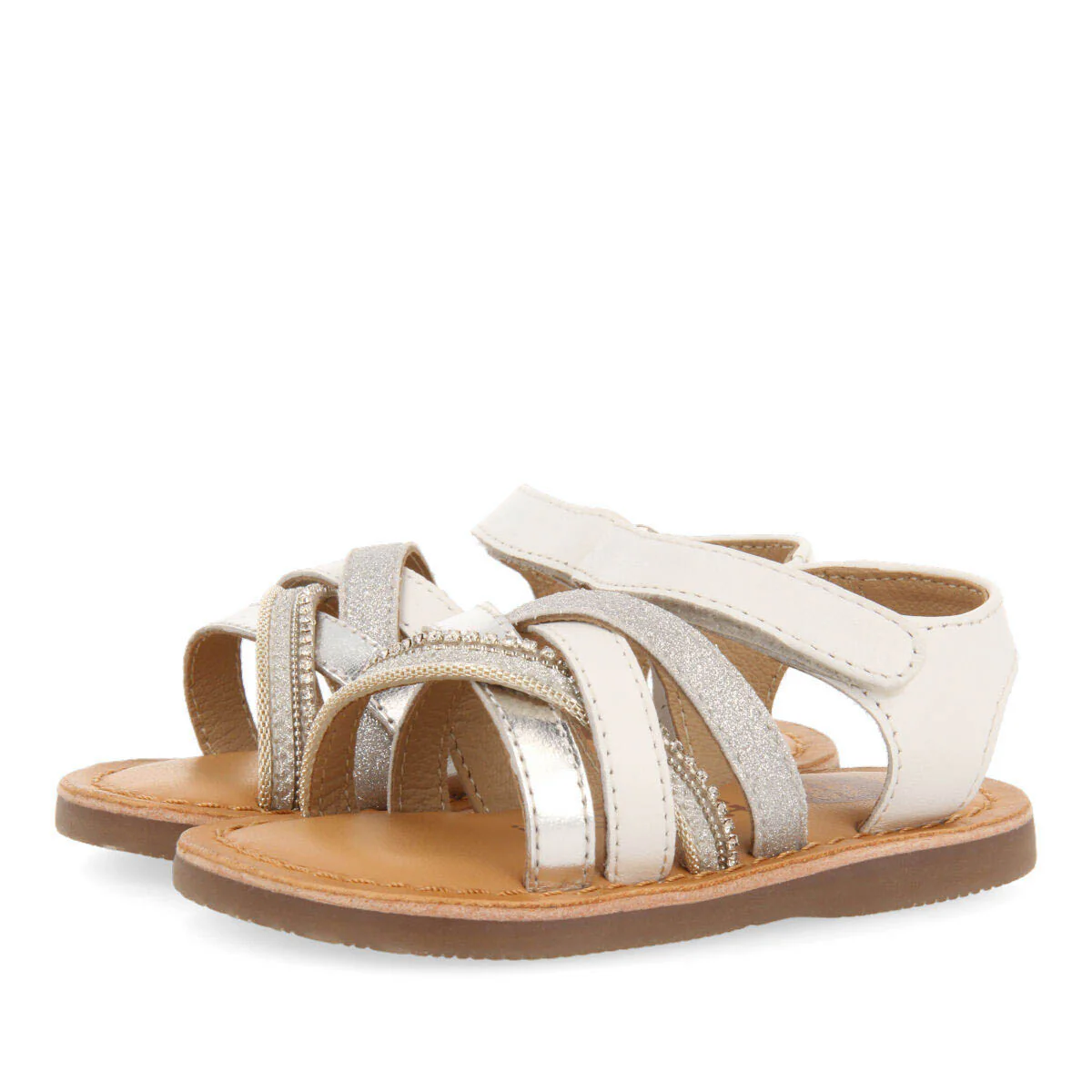 Olaya girls leather sandals with white details - Image 2