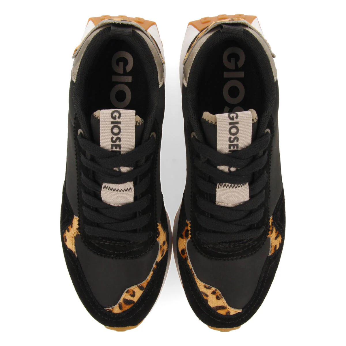 Onaka women's black retro sneakers with animal print - Image 4