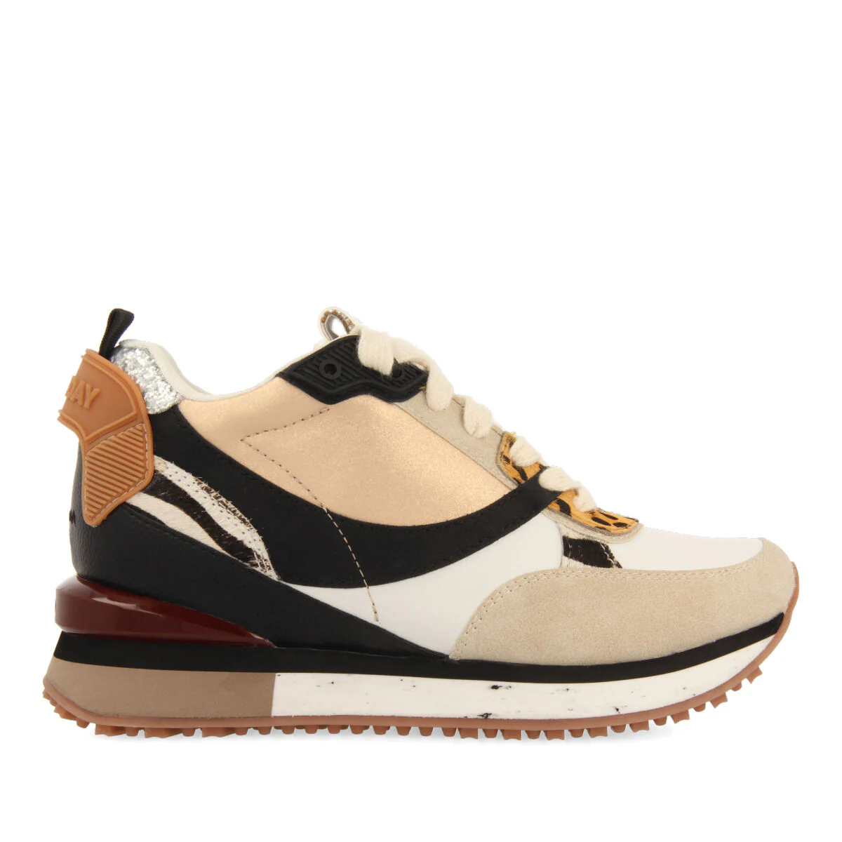 Onida women's white sneakers with mixed prints and inner wedges