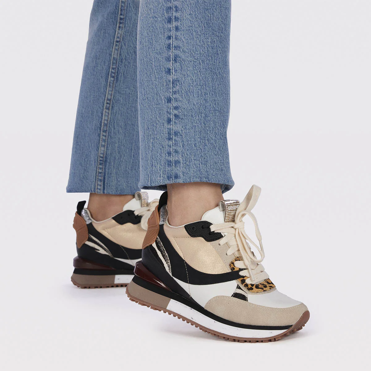Onida women's white sneakers with mixed prints and inner wedges - Image 2