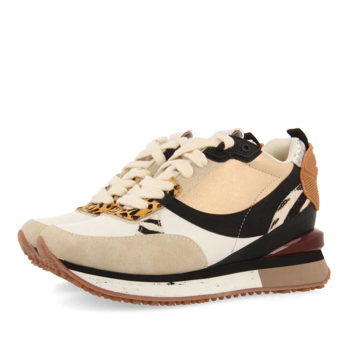 Onida women's white sneakers with mixed prints and inner wedges - Image 3