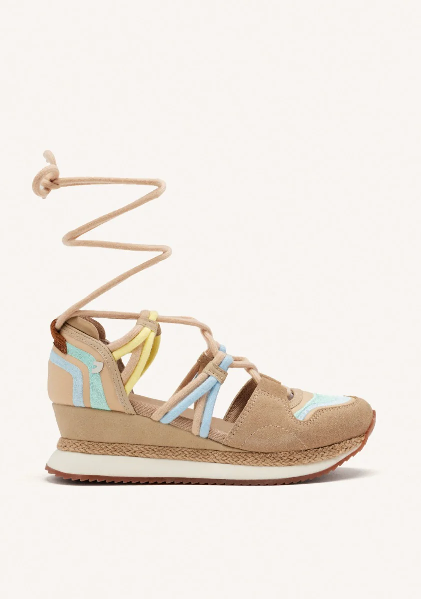 OPEN LEATHER WEDGE RAFFIA SNEAKERS BRIDPORT