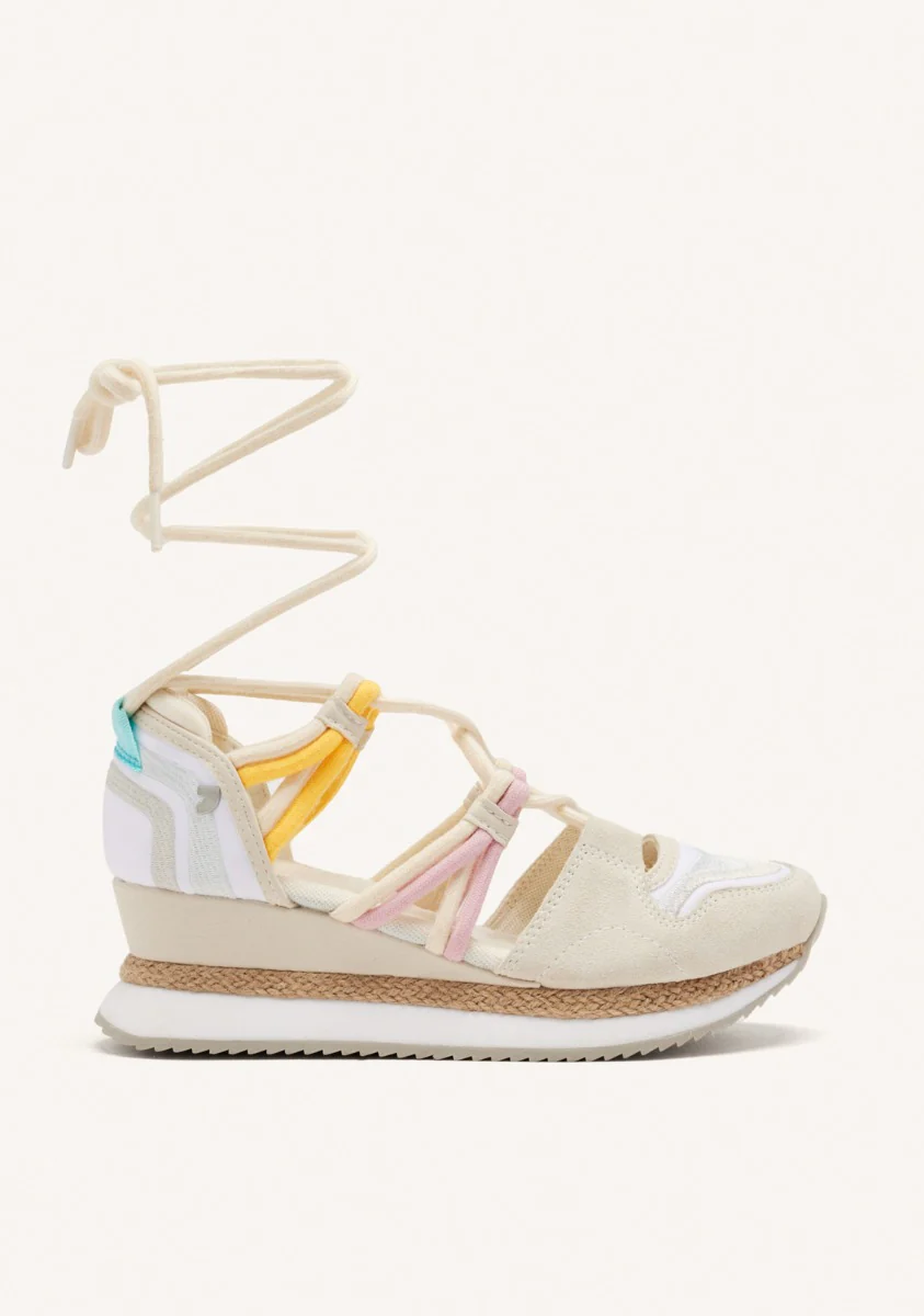 OPEN LEATHER WEDGE RAFFIA SNEAKERS BRIDPORT