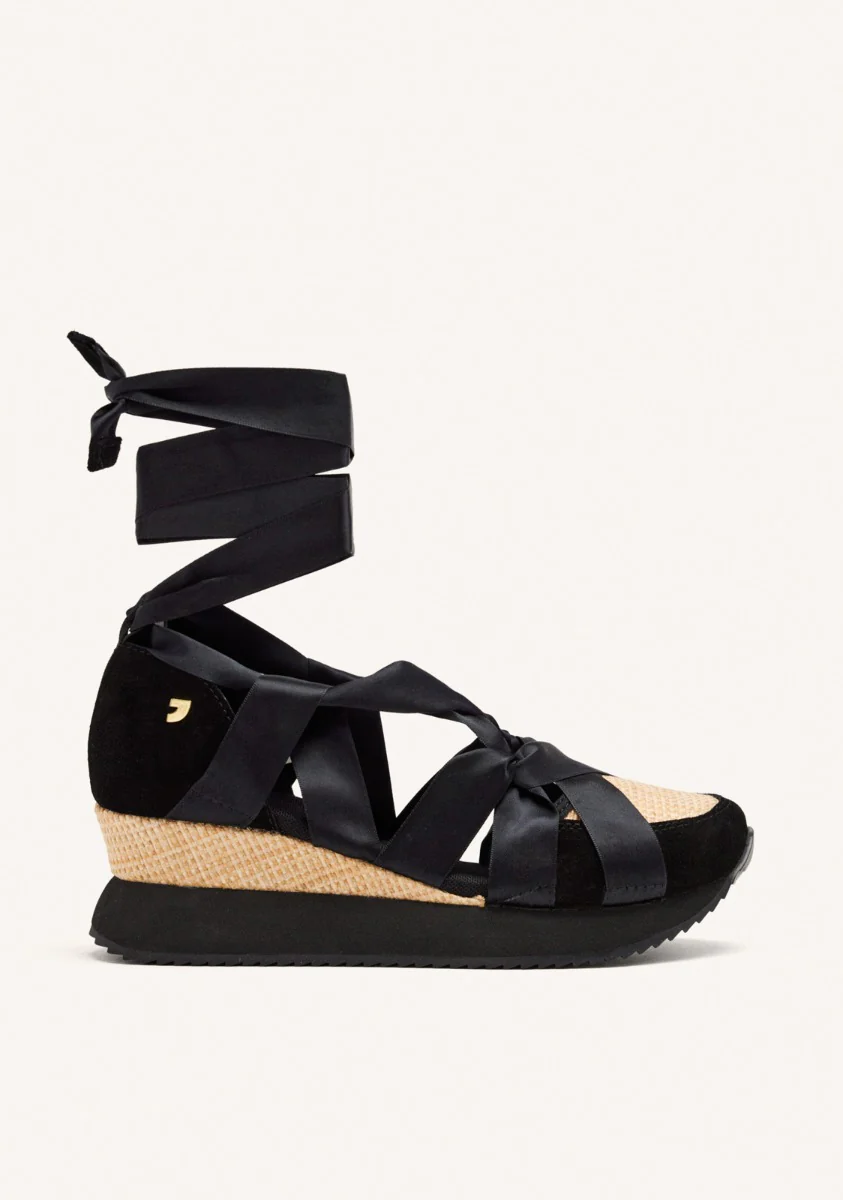 OPEN LEATHER WEDGE RAFFIA SNEAKERS CORNVILLE