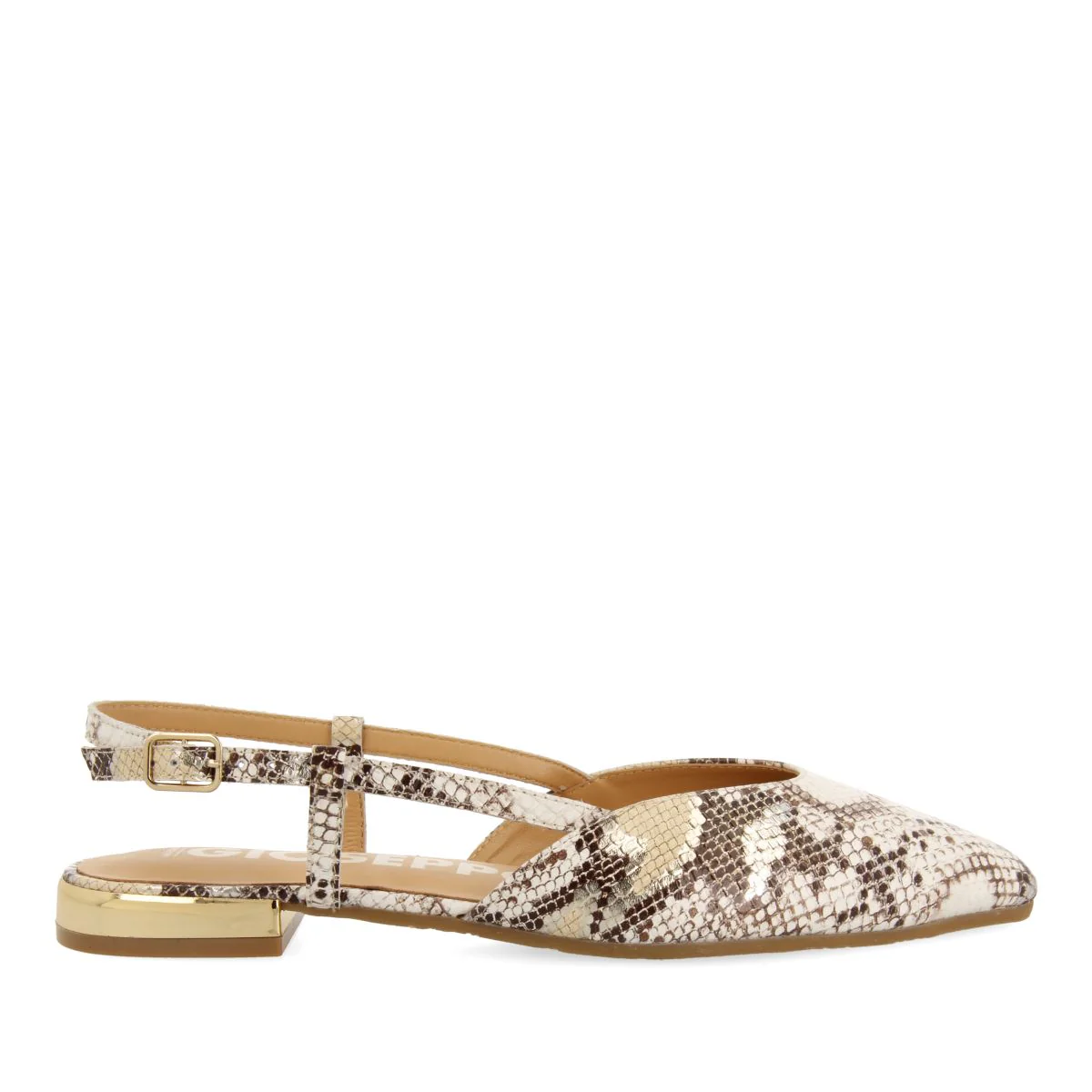 OPEN-TOE SNAKE PRINT LEATHER BALLET FLATS IN OFF-WHITE FOR WOMEN BY LASCARI