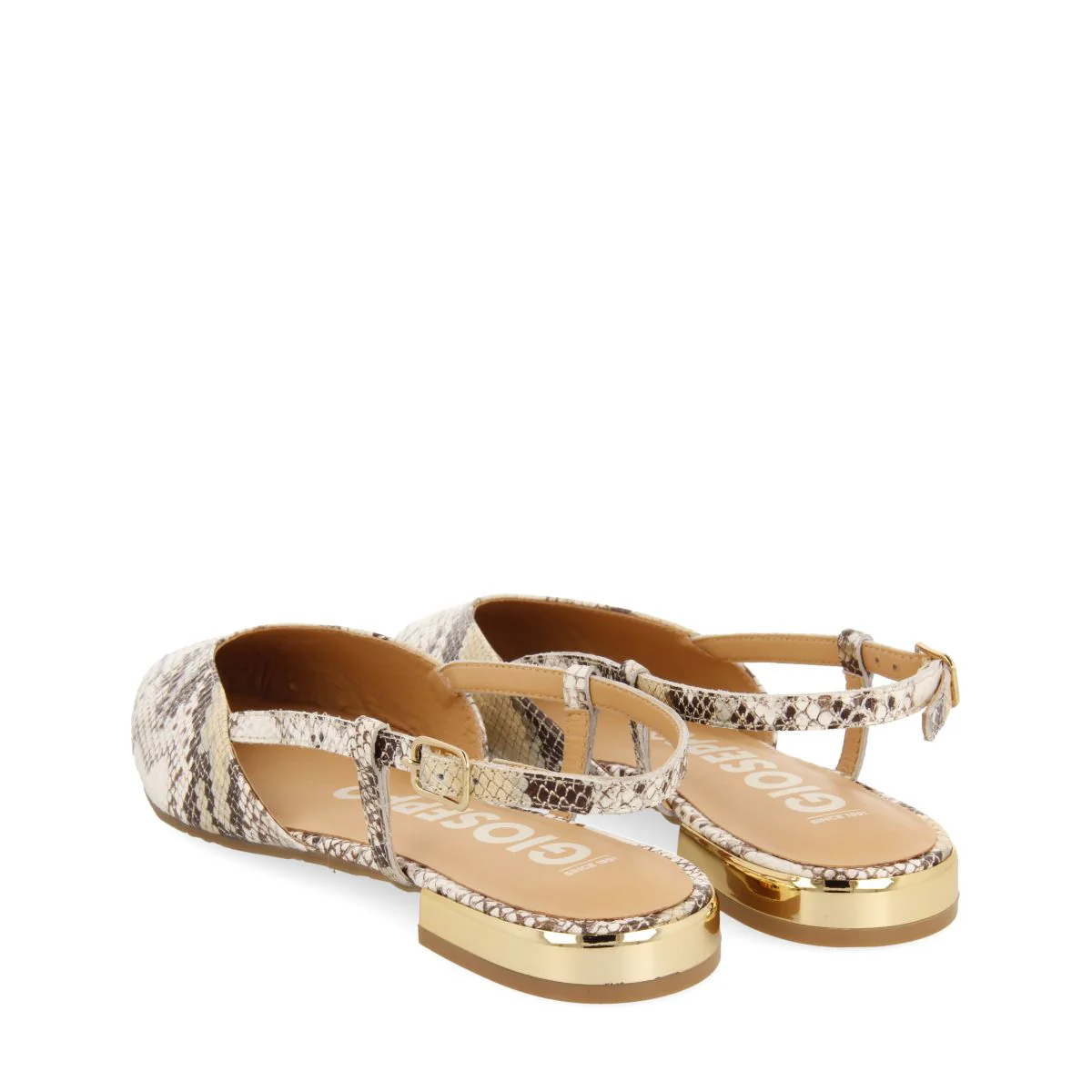 OPEN-TOE SNAKE PRINT LEATHER BALLET FLATS IN OFF-WHITE FOR WOMEN BY LASCARI - Image 3