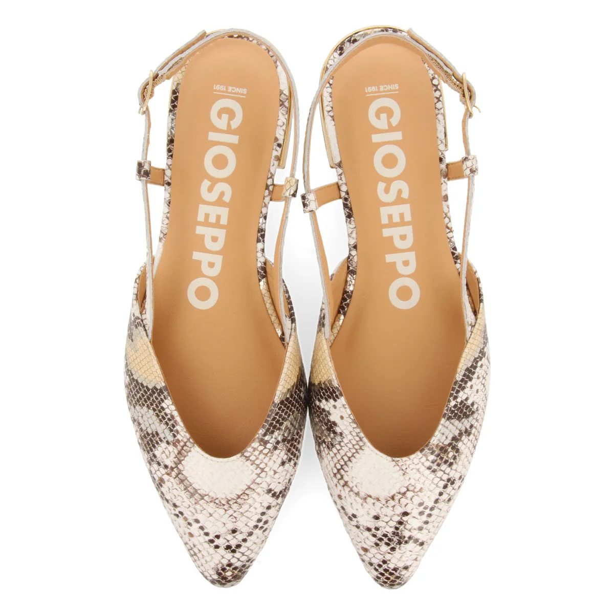 OPEN-TOE SNAKE PRINT LEATHER BALLET FLATS IN OFF-WHITE FOR WOMEN BY LASCARI - Image 4