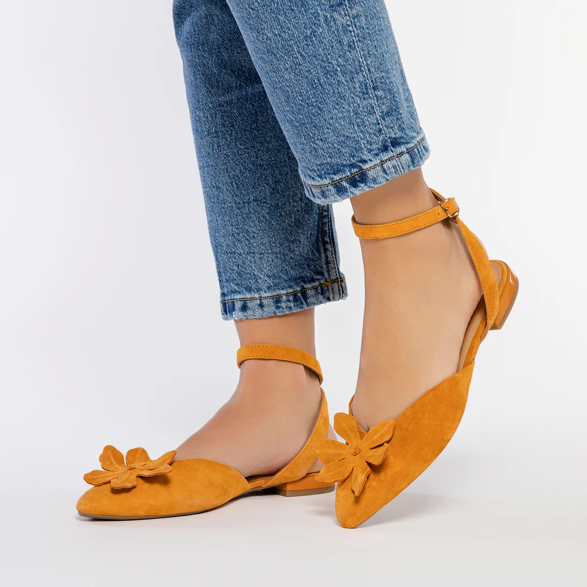 ORANGE LEATHER DETACHED BALLERINAS WITH FLOWER DETAIL FOR WOMEN HOWEY - Image 2