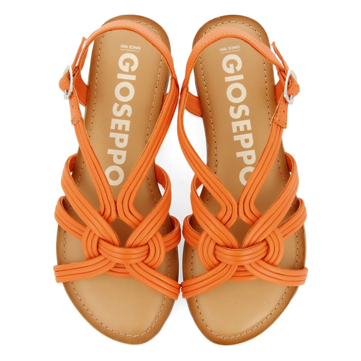 ORANGE LEATHER SANDALS WITH CROSS STRAPS FOR WOMEN GOLAJ - Image 4