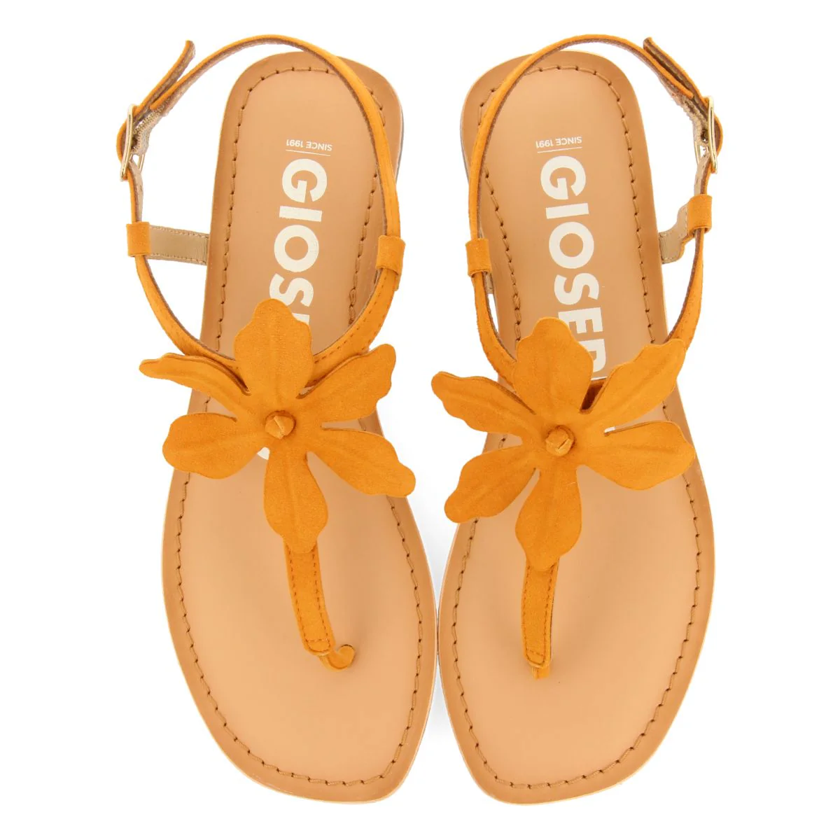 ORANGE LEATHER SANDALS WITH FLOWER EMBELLISHMENT FOR WOMEN VELCAN - Image 4