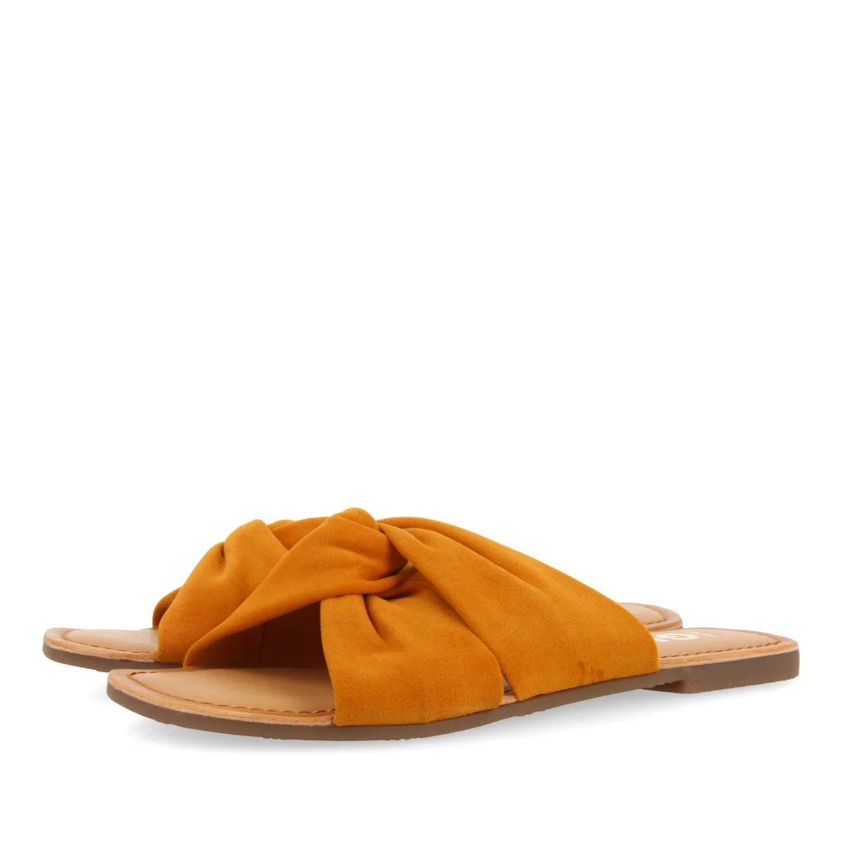 ORANGE LEATHER SLIDE SANDALS FOR WOMEN AGIRA - Image 2
