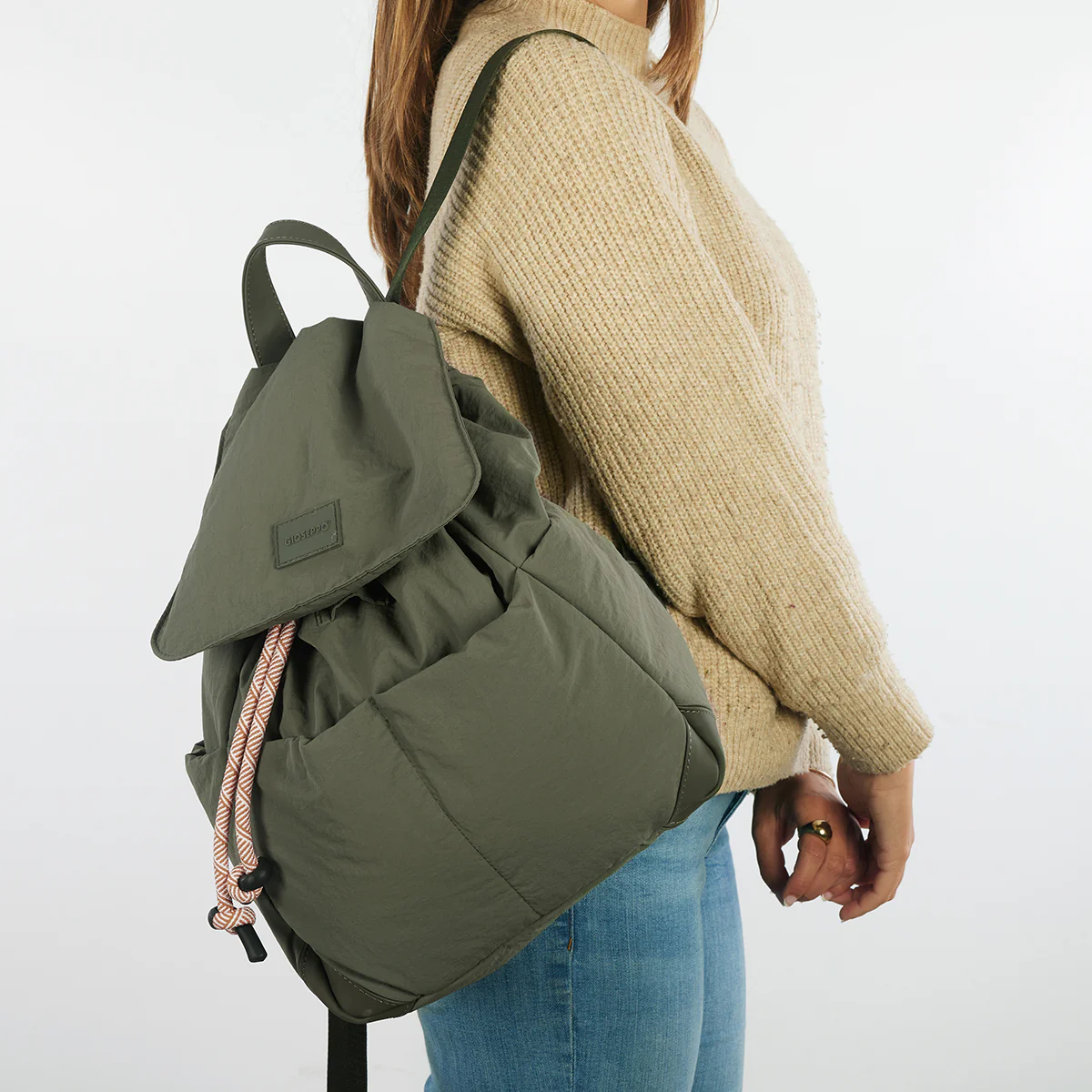 Ortley quilted khaki backpack with pockets - Image 3