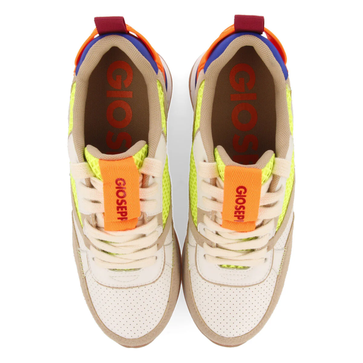 Ouanary women's beige sneakers with inner wedges and neon details - Image 3