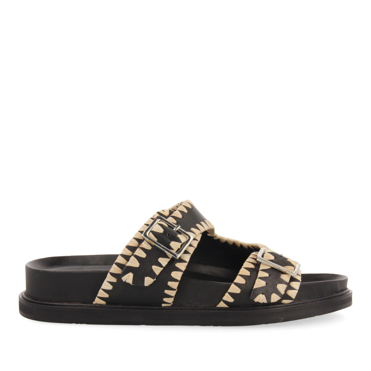 Pancas women's black footbed sandals with buckles