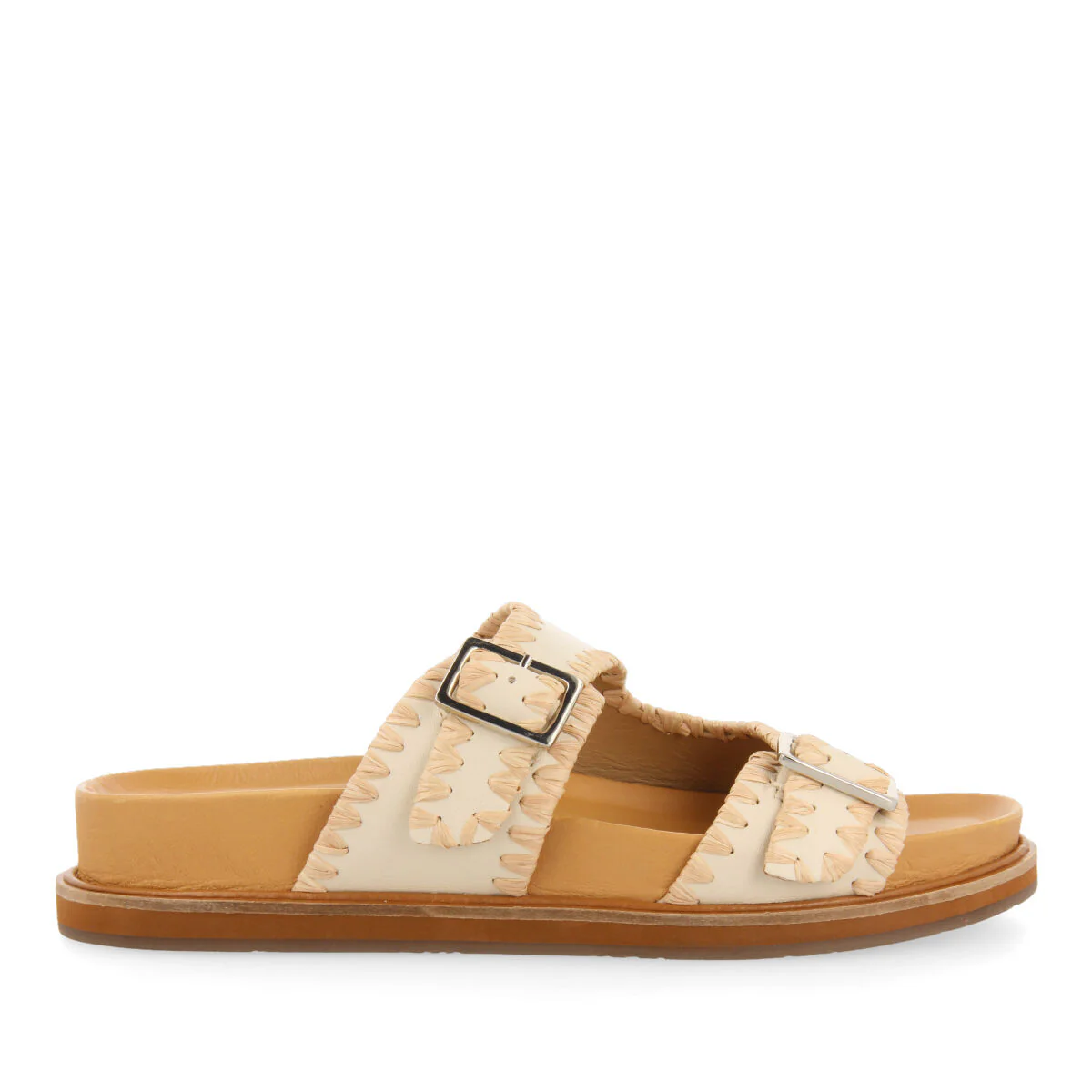 Pancas women's off-white footbed sandals with buckles