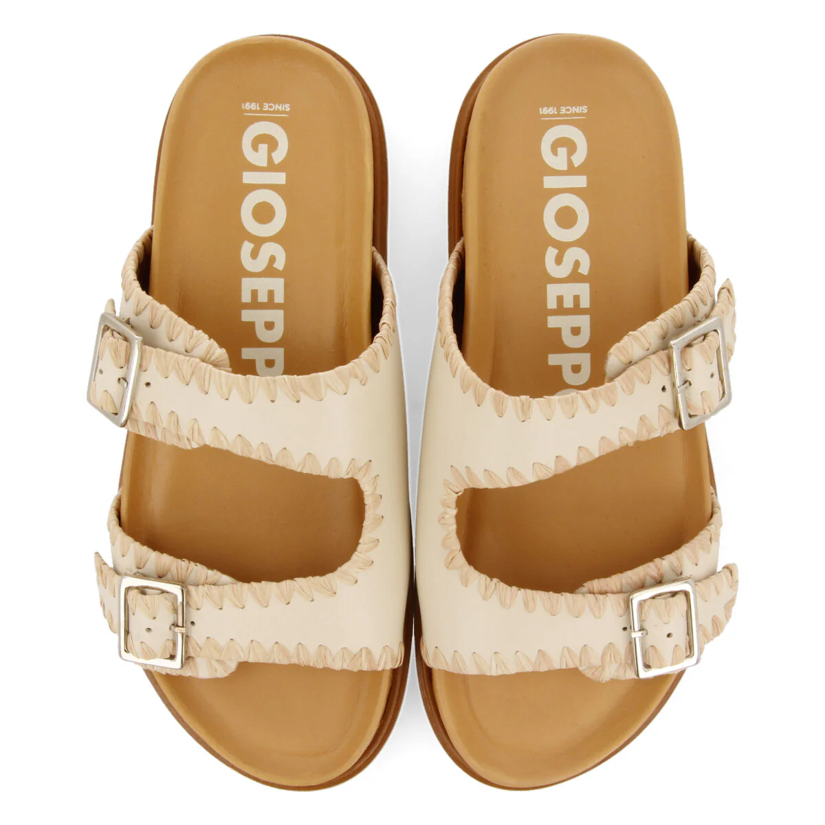 Pancas women's off-white footbed sandals with buckles - Image 3