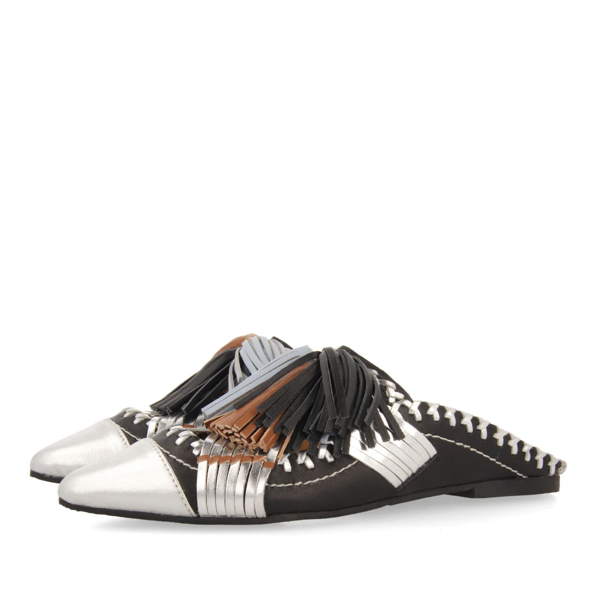 Papantla women's black leather mules with tassels - Image 2