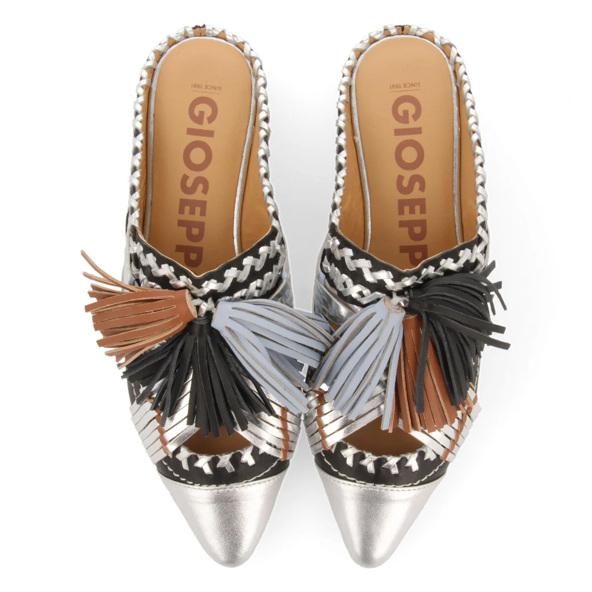Papantla women's black leather mules with tassels - Image 3