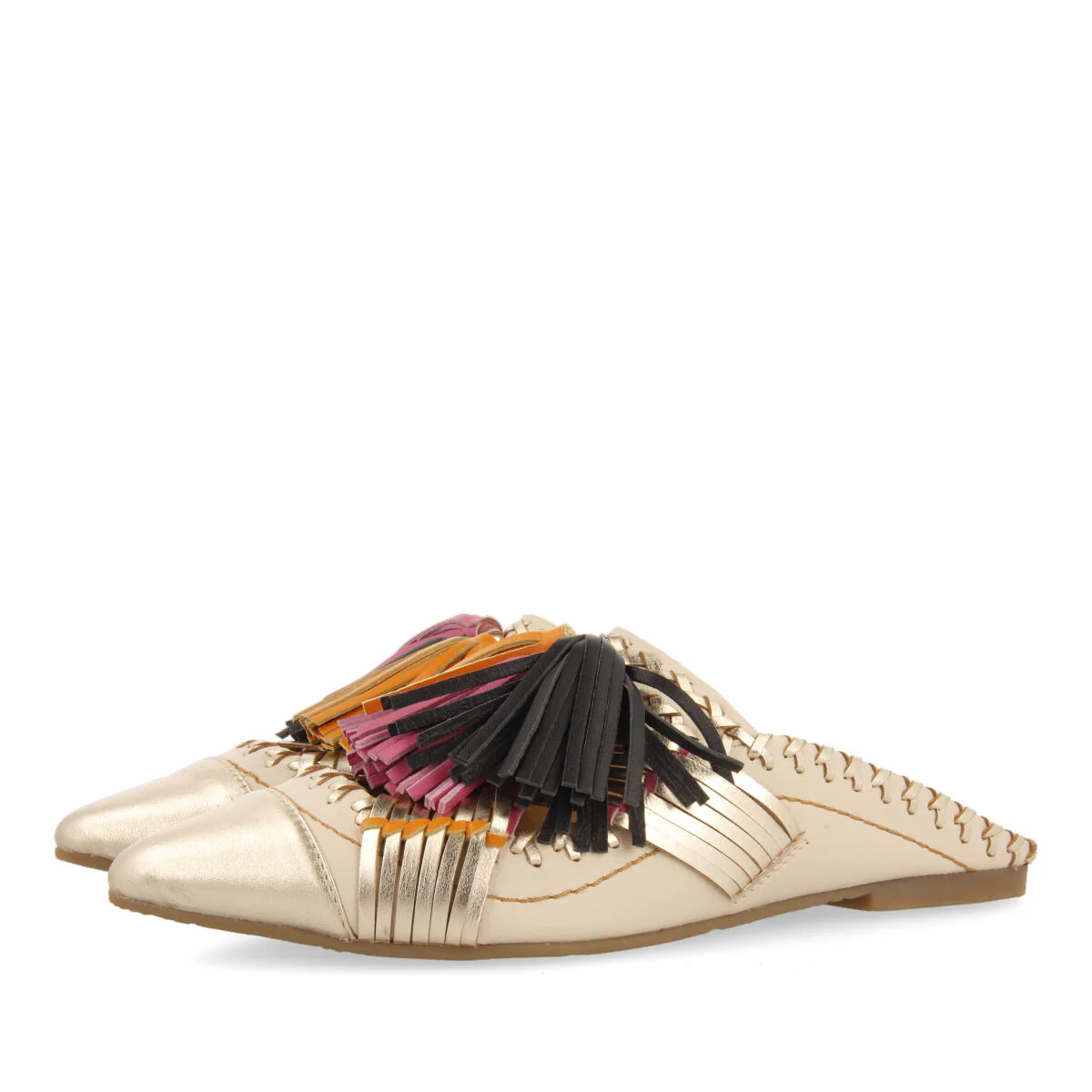 Papantla women's off-white leather mules with tassels - Image 3