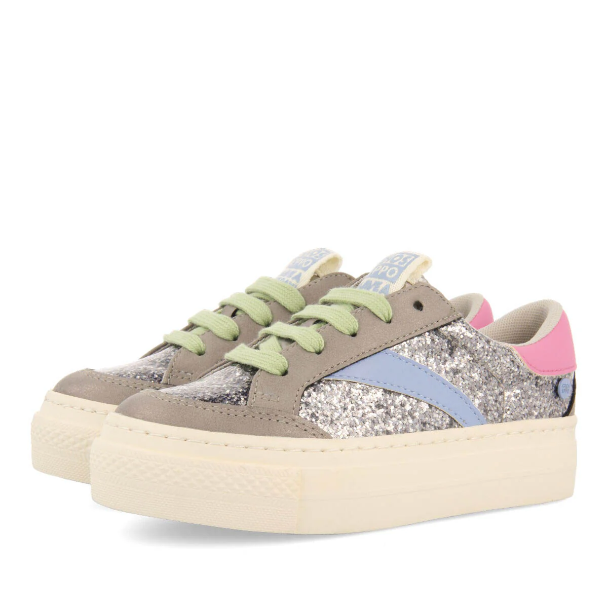 Pettvika children's dark silver sneakers with details - Image 2