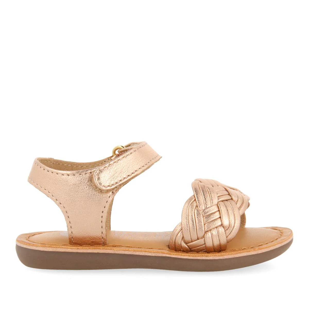 PINK GOLD LEATHER SANDALS WITH BRAIDING AND ADJUSTABLE CLOSURE FOR BABY FLUSHE