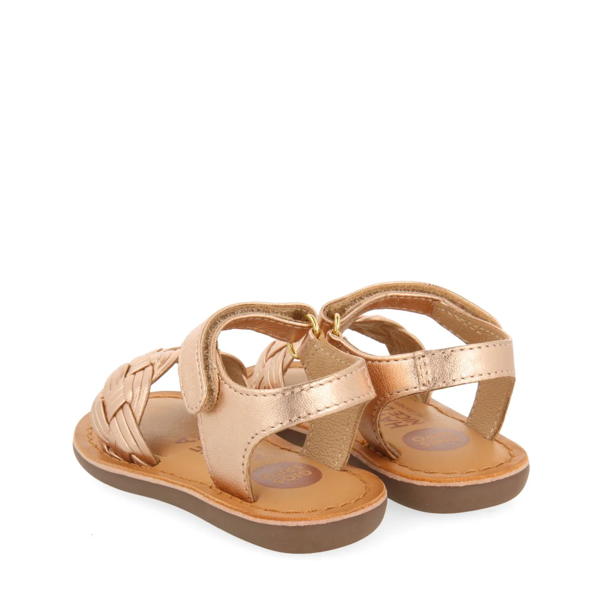 PINK GOLD LEATHER SANDALS WITH BRAIDING AND ADJUSTABLE CLOSURE FOR BABY FLUSHE - Image 3