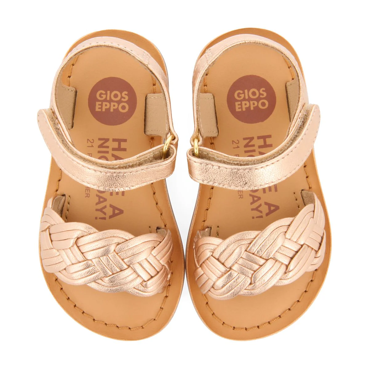 PINK GOLD LEATHER SANDALS WITH BRAIDING AND ADJUSTABLE CLOSURE FOR BABY FLUSHE - Image 4