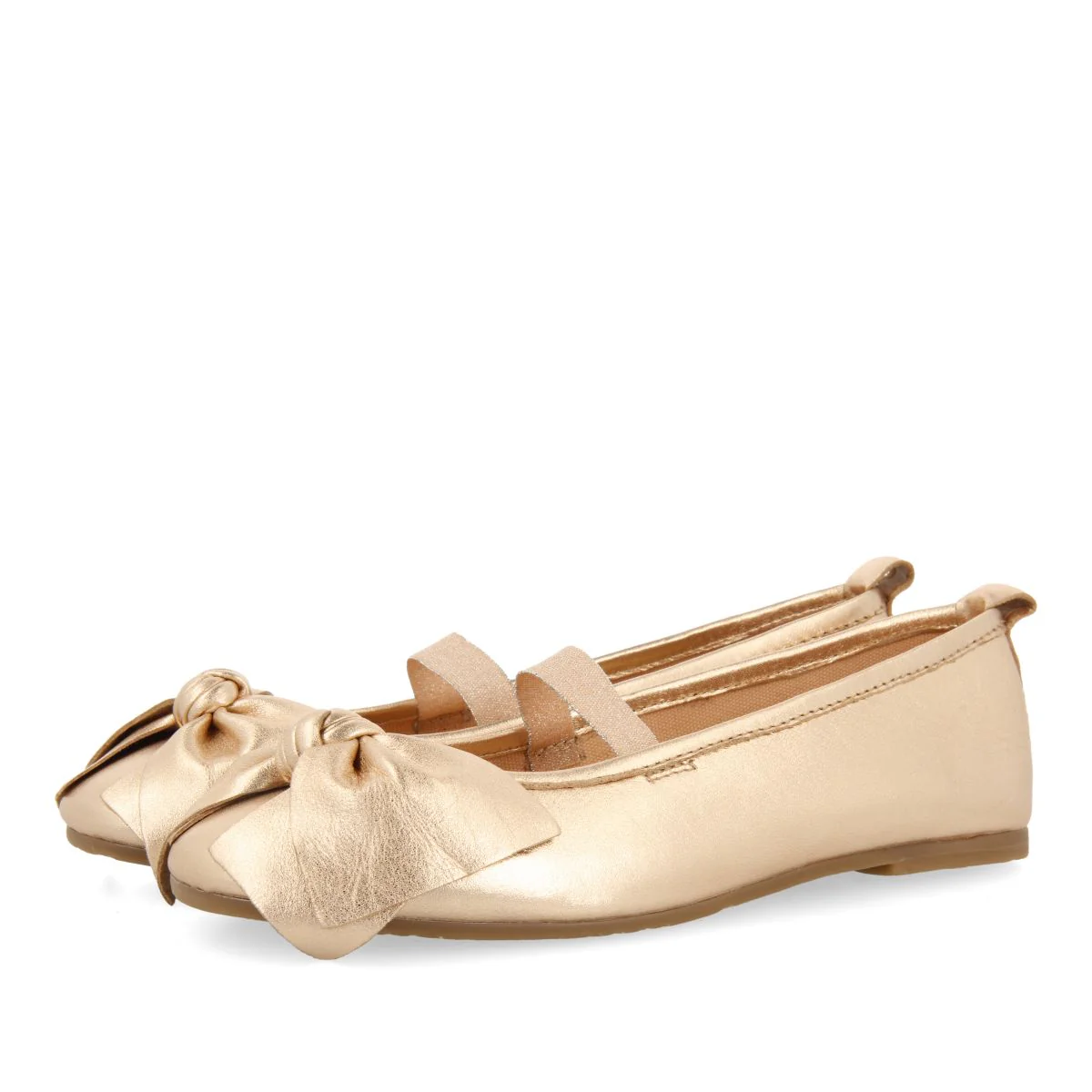 PINK GOLD SKIN BALLET FLATS WITH BOW FOR GIRL AND BOY TUDY - Image 2