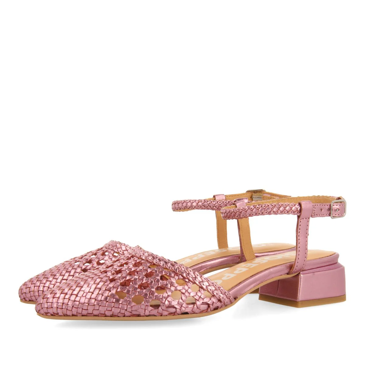 PINK LEATHER BRAIDED BALLERINAS FOR WOMEN MINEO - Image 2