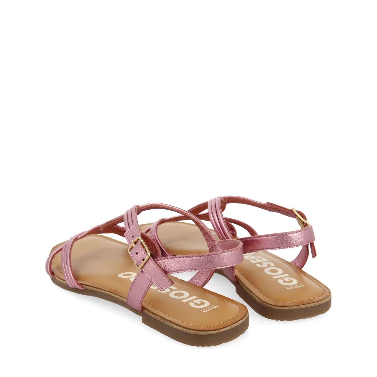 PINK LEATHER CROSS STRAP SANDALS FOR WOMEN ELBASAN - Image 3